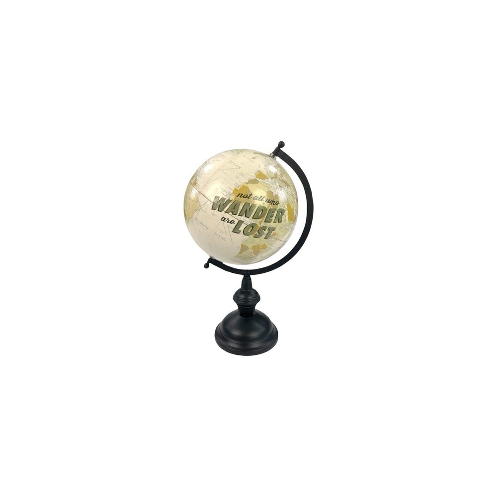 Unico 14" Rotating World Globe Black Stand Not All Who Wonder Are Lost‎